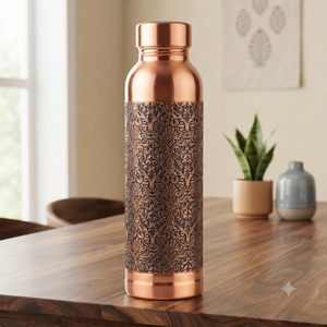 Indian Copper Drinking <b>Water</b> <b>Bottle</b> with Decorative Printed Pattern | Handmade <b>Metal</b> <b>Bottle</b> for Home, Kitchen, Office & Wellness - Product Image 2