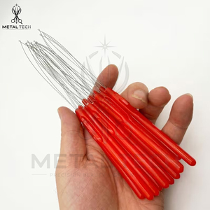 Wholesale Red Handle Micro Links Beads Loop <b>Needle</b> Extension Wire <b>Threader</b> Pulling Hook Stylist Hairdressing Tools - Product Image 6
