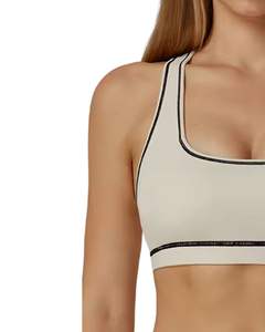 <b>Women</b> Beige Black Contrast Sports Bra And High Waist <b>Leggings</b> Set Stretch Yoga Fitness Gym Workout Wear Custom OEM Wholesale - Product Image 4