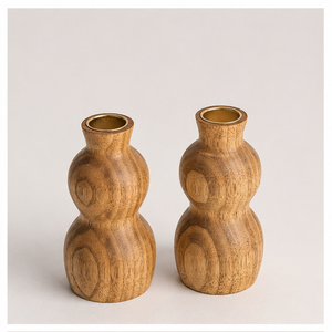 Wholesale Handcrafted Gourd Shape Wooden <b>Candle</b> Holder Set Sustainable Nordic Style Mango Wood <b>Taper</b> Candlestick For Home Decor - Product Image 3