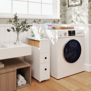 Organizzatore da Bagno in Legno Sottile con Cassetti Estraibili Profondi, Mobiletto per Bagno - Product Image 4