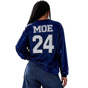 Maillot de football personnalisé à manches longues avec lettres en strass, haut athlétique en maille, streetwear oversize, fournisseur de maillots de football américain - Product Image 4