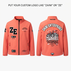 Premium 300 GSM Polyester Softshell <b>Jacket</b> <b>Coral</b> Orange Stand Collar Custom Logo Full Zip Windproof - Product Image 1