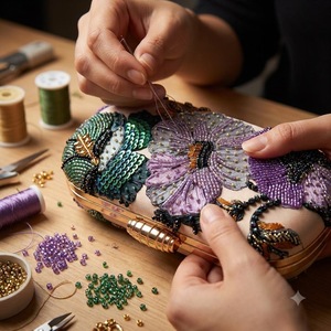 Pochette carrée pour femme, colorée, brodée, perlée, scintillante, avec des perles |   Fleurie bohème pour soirée, mariage, fête, faite à la main, personnalisable - Product Image 5
