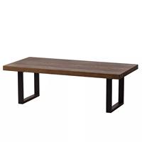 Table basse moderne minimaliste en noyer avec plateau épais et pieds en métal noir en U, écologique et durable pour salon et appartement