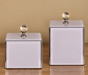 Lilac Glass Jewelry Storage Box <b>with</b> <b>Crystal</b> Knob <b>Mirrored</b> Edges Glossy Finish Decorative Keepsake and Vanity Organizer - Product Image 6