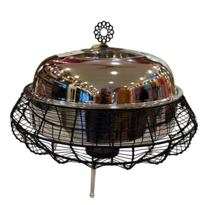 Stylish Black Metal Wire Casserole Pot Food <b>Warmer</b> with Hammered Silver Lid and Glass Insert for <b>Buffet</b> Serving and Home Dining - Product Image 2