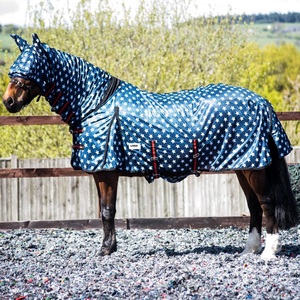 2026 Star Print Waterproof Horse Rug with Hood 4 Leg Straps Large Tail Flap Polyester Equine <b>Blanket</b> for Riding - Product Image 6
