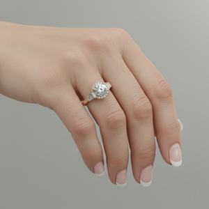 Bague de fiançailles Stonewels en diamant de laboratoire à trois pierres, taille ronde, sertie clos, pierres latérales baguette droites, or 14 carats, certifiée - Product Image 3