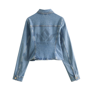 Women's Light Blue <b>Cropped</b> <b>Denim</b> <b>Jacket</b> Button Closure Turn-Down Collar Long Sleeve Slim Fit Casual Jean <b>Jacket</b> Spring Autumn - Product Image 2