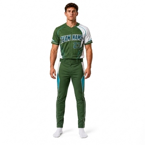 Uniforme de baseball personnalisé pour hommes, ensemble de maillot et pantalon vert et blanc, impression sublimée, nom et numéro de l'équipe, évacuation de l'humidité, coupe athlétique - Product Image 1