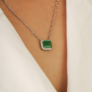 Custom Handmade 925 Sterling Silver Octagon Shape Natural <b>Emerald</b> Halo <b>Pendant</b> Necklace For Women's Party Accessories - Product Image 4