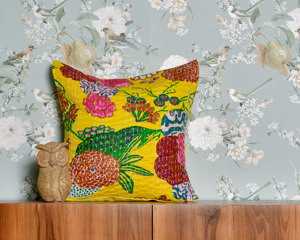 Handmade 100% Cotton Reversible Eco-Friendly Floral Pattern Cushion <b>Cover</b> Kantha Quilted Throw Pillow Decorative Bohemian <b>Sofa</b> - Product Image 2