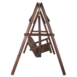 Dondolo da Giardino in Legno Carbonizzato Rustico da 6,5 Piedi per 2 Persone con Supporto e Divanetto - Product Image 3