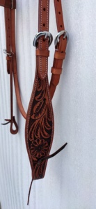 Cabezada de cuero negro para caballo con nudos ecuestres ajustables trenzados a mano de cuero crudo natural - Product Image 3