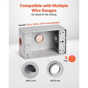 Scatola di giunzione elettrica esterna impermeabile 4.5 x 2.8 x 2 pollici per condotti da 1/2-3/4 pollici e condotto elettrico da 1 pollice - Product Image 2