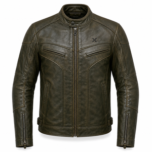 Chaqueta de Motocicleta de Cuero Retro |   Negro Oliva Marrón |   Fabricante OEM ODM |   Diseño de Calidad Premium |   Transpirable |   Resistente al viento - Product Image 1