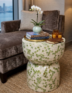 Handcrafted Eco Friendly Hourglass <b>Stool</b> Mother of Pearl Pattern Accent Side <b>Table</b> for Living Room, Garden Accent from Vietnam - Product Image 5