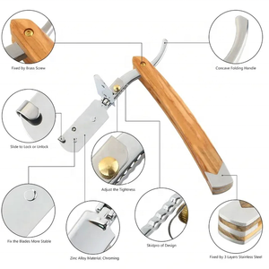 Wholesale Wood Handle Classical Straight Razors Custom Barber Razors German Stainless Steel CE Certified Tegra Surgical Bikini - Product Image 2