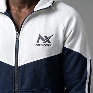 <b>Mens</b> Navy Blue <b>White</b> Solid 100% Cotton Fleece Tracksuit Set Full Zip Hooded Sportswear Jacket & Jogger <b>Pants</b> - Product Image 6