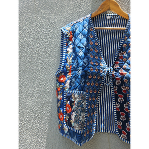 Veste matelassée sans manches pour femme, patchwork floral, gilet rembourré en coton, vêtement d'extérieur décontracté pour l'hiver, cadeau pour elle - Product Image 2