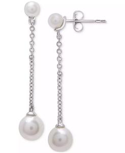 Orecchini a goccia lineari con catena di perle d'acqua dolce coltivate (3 e 5mm) in argento Sterling | Macacy's - Product Image 1
