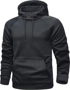 Sudadera con Capucha Negra para Hombre, Cuello Alto, Premium, Manga Larga, Informal, de Invierno, con Bolsillo Canguro - Product Image 1