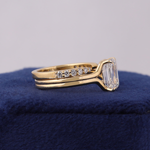 2.00 CT <b>Emerald</b> Cut Lab Diamond Engagement <b>Ring</b> Yellow Gold Double Shank Wedding Band - Product Image 2