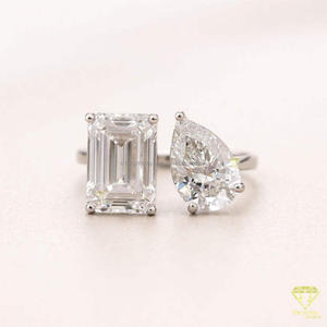 <b>Emerald</b> Cut Moissanite Diamond <b>Rings</b> in 925 Sterling <b>Silver</b> Rhodium Plated Vintage Wedding Jewelry Gift - Product Image 4