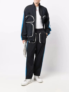 Survêtement rayé noir, bleu et blanc pour homme, manches longues, col montant, fermeture éclair, style streetwear, coupe classique, pour l'automne - Product Image 2
