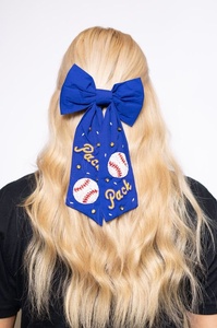 Classic Cheer Bow Style Bears Navy Satin Hair Bow Clip with Bear Embroidery <b>Sports</b> Team Cheer Hair Accessory for Girls & Women - Product Image 4