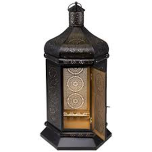 Highest Quality Black And Gold Moroccan Style Floral Cut Out Metal Pillar Candle Table Hanging <b>Lantern</b> <b>Lamp</b> For Indoor Decor - Product Image 1