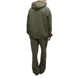 Ensemble de survêtement unisexe vert olive à capuche, coupe ample, couleur unie, 100 % coton, pour l'automne - Product Image 5