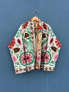 Chaqueta de Algodón con Bordado Suzani Vintage Hecha a Mano para Mujer, Estilo Bohemio, Reversible, con Frente Abierto, Abrigo de Invierno, Blazer Corto con Trabajo de Hilo - Product Image 2