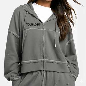 Sudadera con Capucha Unisex Extra Grande Personalizada con Cierre Completo y Costuras en Contraste, Largo Regular, 100% Algodón, Transpirable, Sudadera de Invierno, OEM ODM - Product Image 1
