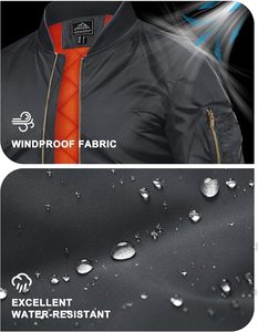 Blouson bomber noir pour homme, col montant, fermeture éclair, coupe-vent décontracté avec doublure orange - Product Image 6