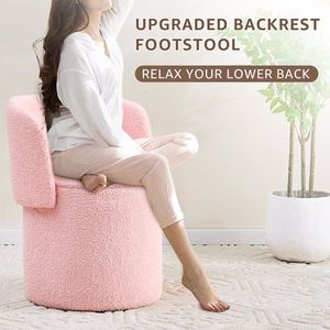 Modern Teddy Velvet Foldable Stool Backrest Extra Seating Storage Ottoman Serving Small Side Table Vanity Stool Modern Style - Product Image 4
