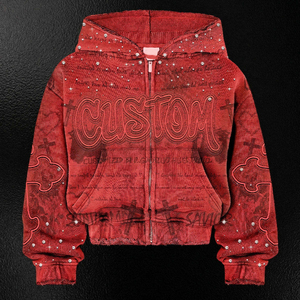<b>White</b> Zip Up Hoodie Rhinestone CUSTOM Letter Print Oversized Crop Streetwear Unisex Hooded <b>Sweatshirt</b> - Product Image 4