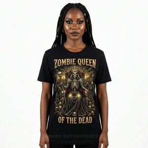 Camiseta personalizada de la Reina de los Muertos para mujer, camiseta gótica con gráfico de calavera y corona, camiseta de algodón de fantasía oscura, ropa urbana femenina - Product Image 1