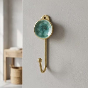 Ba Luxury Handmade <b>Ceramic</b> Coat Hook Gold Frame Green Glaze Wall Mount Single Hook for Clothing - Product Image 5