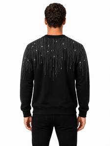 Men Rhinestone <b>Crew</b> <b>Neck</b> <b>Sweatshirt</b> Regular Fit Knitted <b>Black</b> Casual Winter Pullover Men Rhinestone Hoodies - Product Image 2