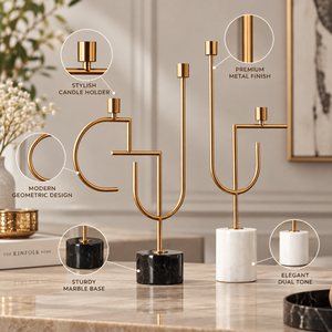 Elegant Gold Metal T Light <b>Candle</b> Holder Set | Artistic <b>Marble</b> Base <b>Candle</b> Stands for Living Room Dining Table Home Decors Gifts - Product Image 2