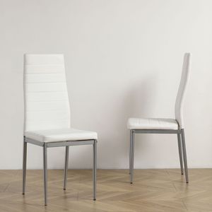 Set di 4 Sedie da Pranzo in Pelle PU Bianca e Grigia con Decorazione a Cuciture Orizzontali, Cuscino dello Schienale, Gambe Tubolari N201, Ricambio Enco - Product Image 3