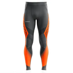 Amkoor <b>Men's</b> Full Length <b>Compression</b> Leggings Gray Orange Geometric Pattern Elastic Waist Polyester/Cotton 220g Sport <b>Tights</b> - Product Image 1