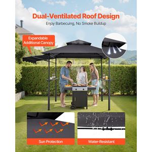Gazebo a Doppio Livello 8 x 5 Piedi con Griglia Superiore, Tettoia Rinforzata per Barbecue e Pergola in Acciaio Verniciato a Polvere per Patio - Product Image 3