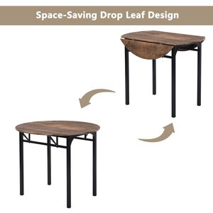 TOPMAX Modern 3-Piece Dining Room Set <b>Round</b> <b>Table</b> with Drop Leaf & 2 Chairs Black Frame & Rustic Brown Finish for <b>Small</b> Spaces - Product Image 5