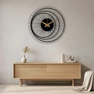 Horloge murale moderne en métal Sunburst, horloge géométrique ronde design, or noir, décoration murale pour salon, chambre, bureau - Product Image 1