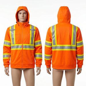 Premium 300 GSM Polyester Interlock Orange Work <b>Jacket</b> Raglan Panel Full Zip Custom Embroidery Logo - Product Image 2