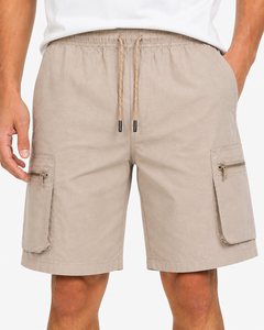 Mens Beige <b>Cargo</b> <b>Shorts</b> Elastic Waist Drawstring Summer <b>Shorts</b> Casual Utility <b>Shorts</b> Multi Pocket <b>Lightweight</b> Breathable Cotton - Product Image 4