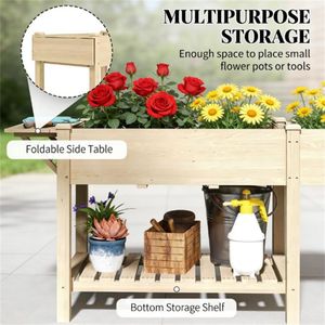 Bac de jardin surélevé en bois naturel, sac de plantation pour cultiver légumes, fruits et fleurs - Product Image 3